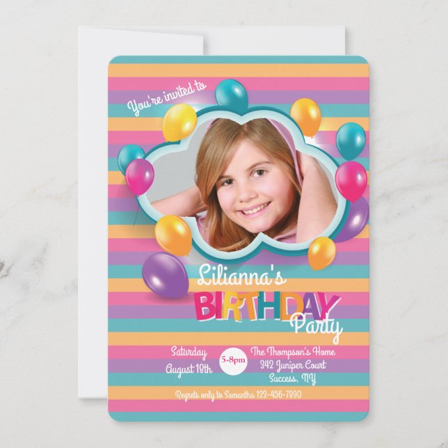 Birthday Balloons Photo Invitation (Front)