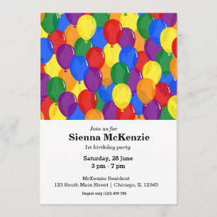 Birthday balloons rainbow invitation