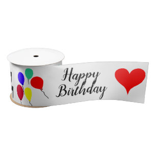 Birthday Balloons Red Hearts Satin Ribbon