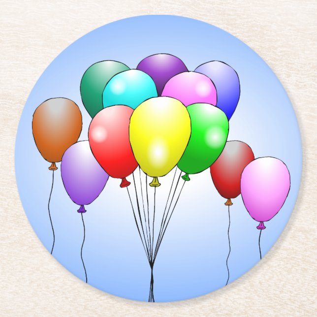 Birthday Balloons Round Paper Coaster (Front)