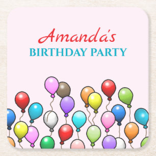 Birthday Balloons Square Paper Coaster