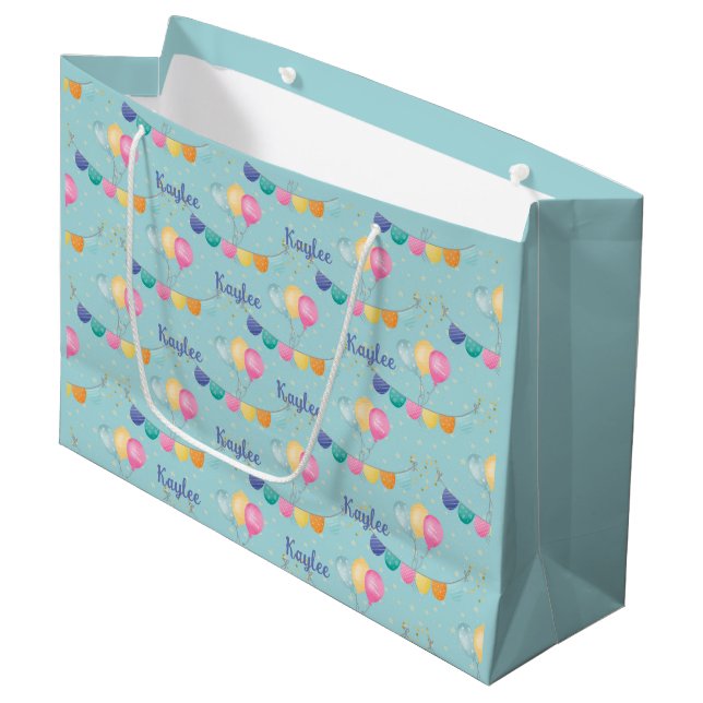 Birthday Balloons Stars and Glitter Personalised Large Gift Bag (Front Angled)