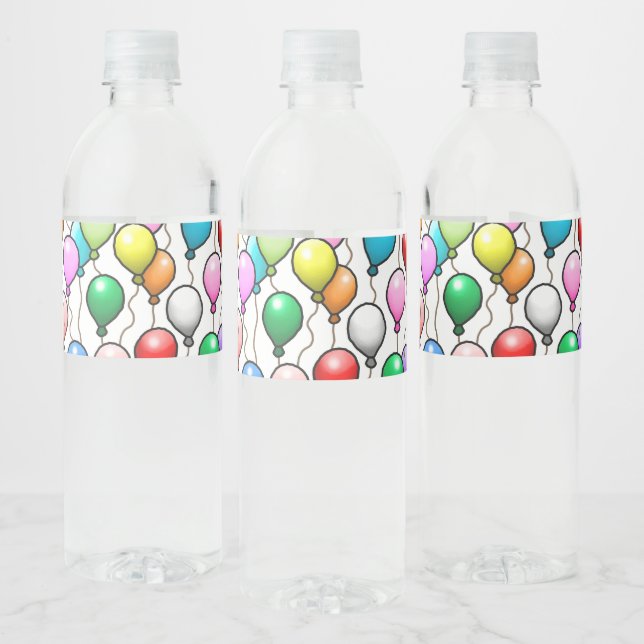 Birthday Balloons Water Bottle Label (Bottles)