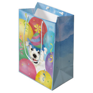 Birthday Balloons Westie Medium Gift Bag