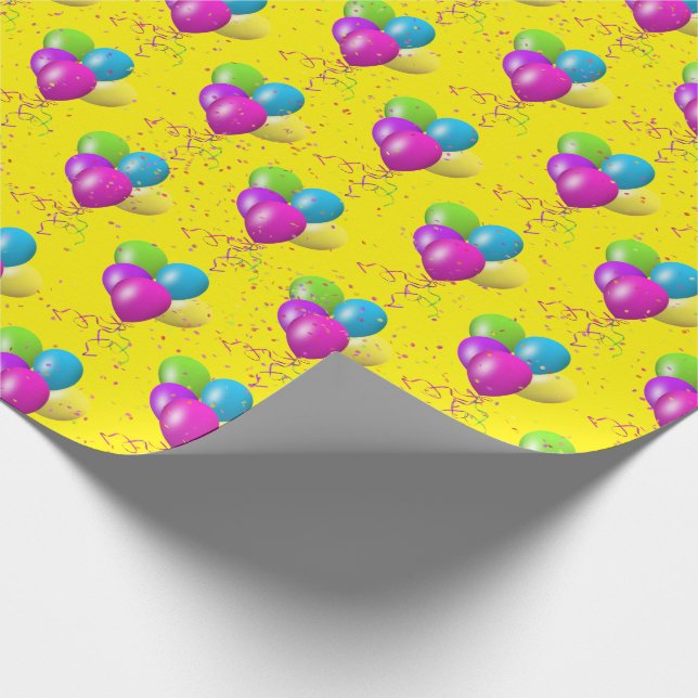 Birthday Balloons with confetti on yellow Wrapping Paper (Corner)