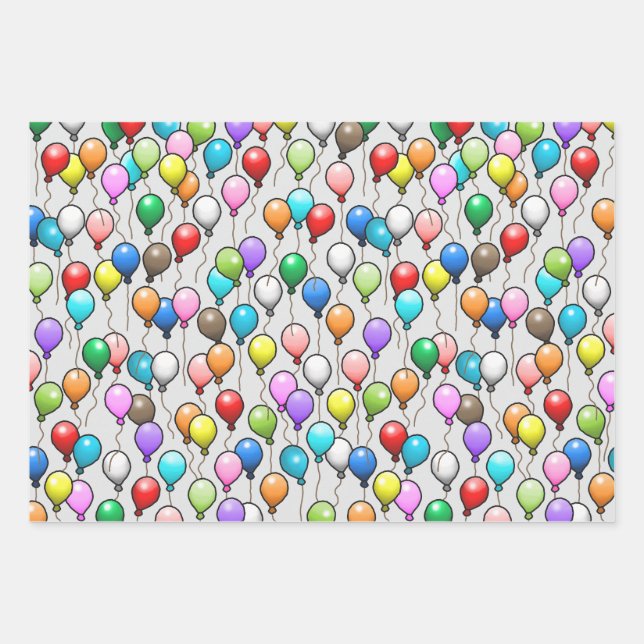 Birthday Balloons Wrapping Paper Sheet (Front)