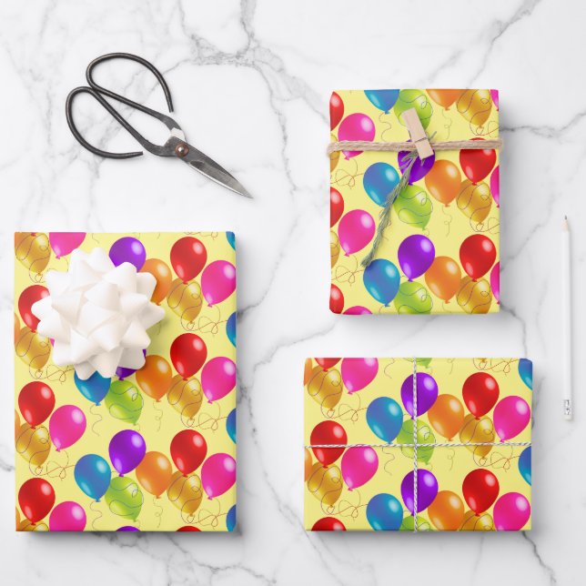 Birthday Balloons Wrapping Paper Sheets (Front)
