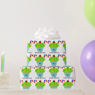 Birthday Balloons Yellow Green Cupcake Wrapping Paper