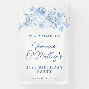 Birthday Banner 21st Birthday Party Blue Floral