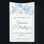 Birthday Banner 30th Birthday Party Blue Floral<br><div class="desc">Welcome your guests in style with this blue floral custom welcome banner. All text is editable.</div>