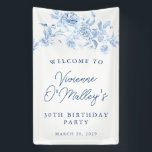 Birthday Banner 30th Birthday Party Blue Floral<br><div class="desc">Welcome your guests in style with this blue floral custom welcome banner. All text is editable.</div>