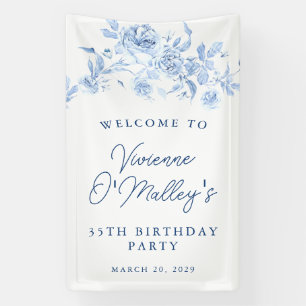 Birthday Banner 35th Birthday Party Blue Floral