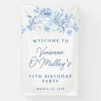 Birthday Banner 55th Birthday Party Blue Floral