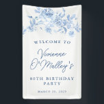 Birthday Banner 80th Birthday Party Blue Floral<br><div class="desc">Welcome your guests in style with this blue floral custom welcome banner. All text is editable.</div>