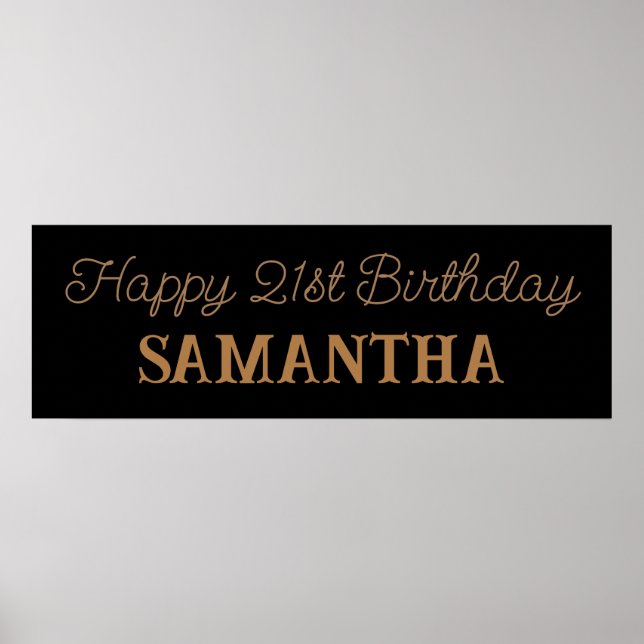 Birthday Banner, Black and Gold Happy Birthday Poster (Front)