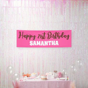 Birthday Banner, Pink Happy 21st Birthday Sign