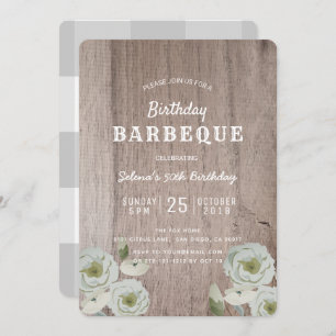 Birthday Barbeque BBQ Party Roses Wood Invitation