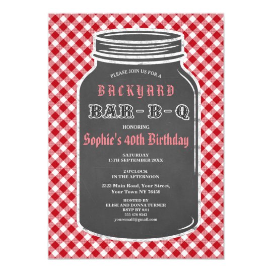 Birthday BARBEQUE Mason Jar Gingham Invitation