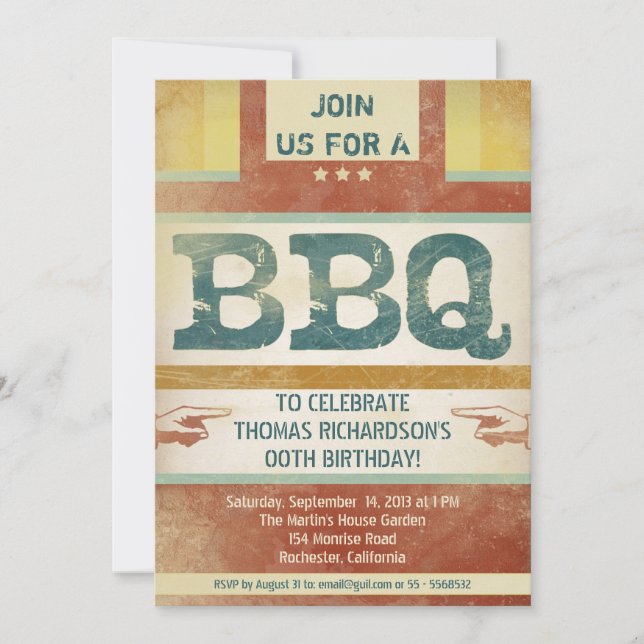 birthday barbeque party invitations vintage style (Front)