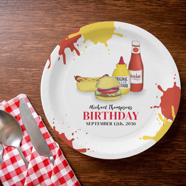 Birthday Barbeque Party Picnic Cookout Paper Plate (Happy Birthday Barbeque custom paper plate. )