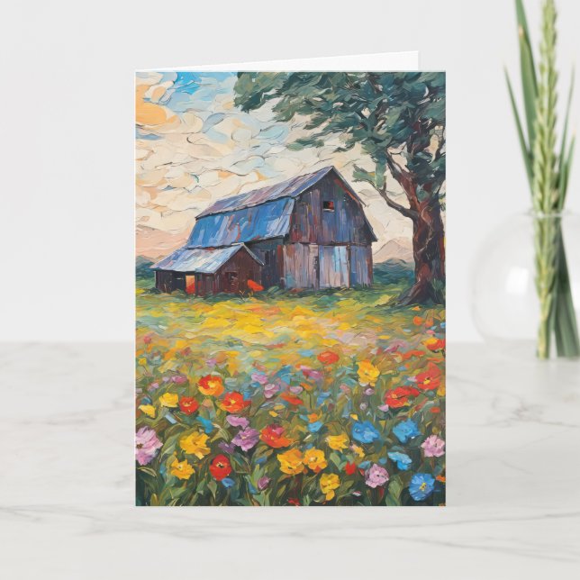 Birthday Barn In Wildflower Field Card (Front)