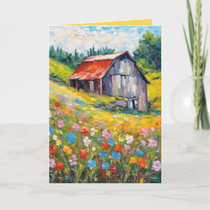 Birthday Barn In Wildflower Field Card