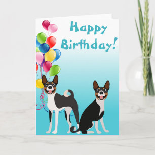 Birthday Basenji Hound Dog Animal with Balloons Card