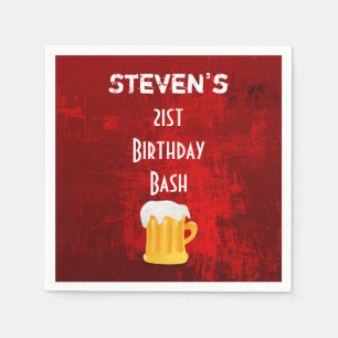 Birthday Bash Beer Mug on Grunge Red Abstract Napkin