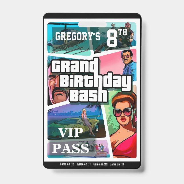 Birthday Bash -customisable  invitation badge ID Badge (Front)