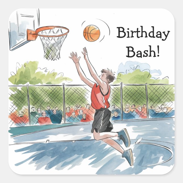 Birthday Bash: Hoops and Hype Square Sticker (Front)