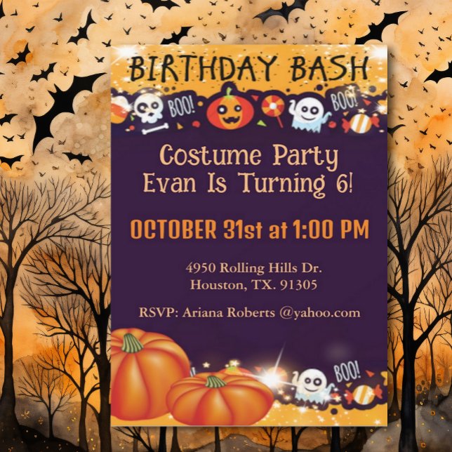 Birthday Bash Kid's Halloween Party Invitation (Creator Uploaded)
