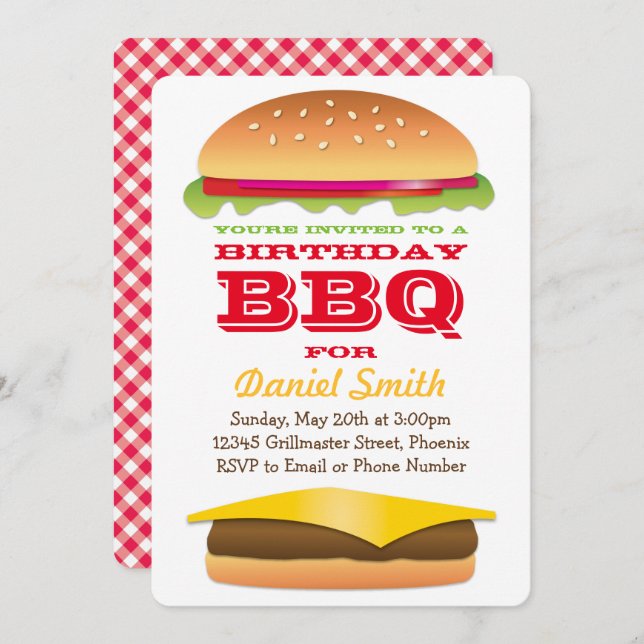 Birthday BBQ Cheeseburger Stack Invitation (Front/Back)