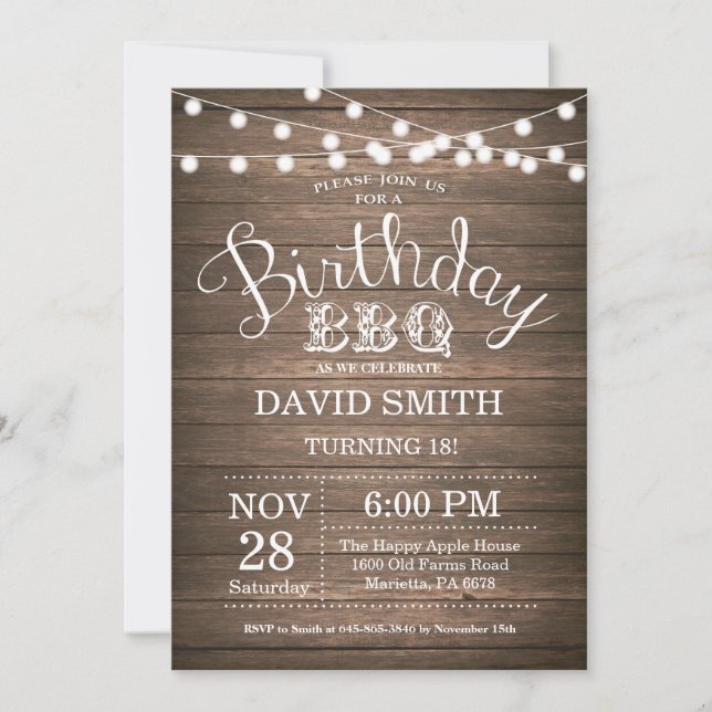Birthday BBQ Invitation Rustic 18th Birthday (Front)