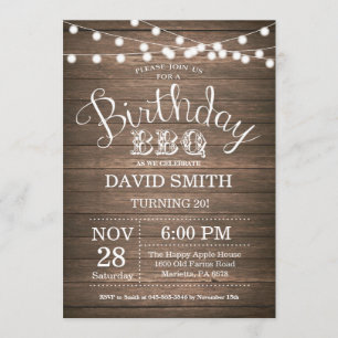 Birthday BBQ Invitation Rustic 20th Birthday