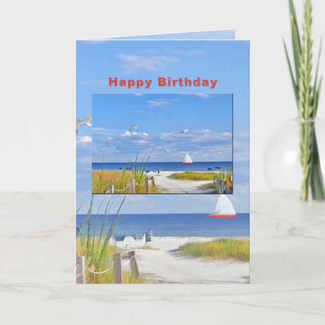 Birthday, Beach and Ocean View Card (Front)