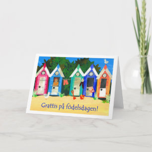 Birthday Beach Huts Card - Swedish Greeting
