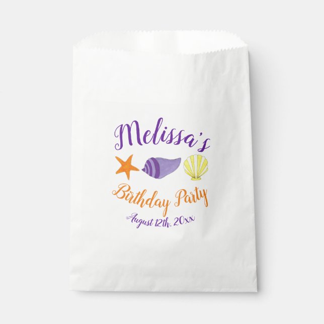 Birthday Beach Pool Party Summer Seashells Favour Bag (Front)