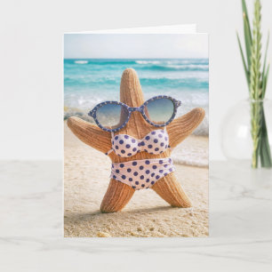 Birthday Beach Starfish Wearing a Bikini Card