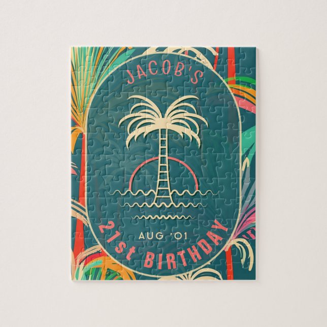 Birthday Beach tropical palm Tree beach sunset Jigsaw Puzzle (Vertical)