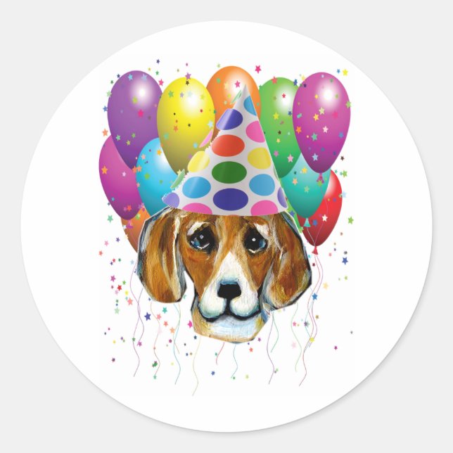 BIRTHDAY BEAGLE CLASSIC ROUND STICKER (Front)