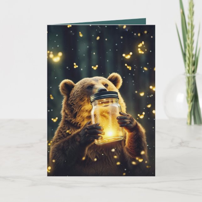 Birthday Bear With Fireflies In Jar Card (Front)