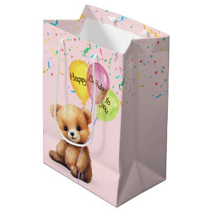 Birthday Bear With Party Balloons Medium Gift Bag