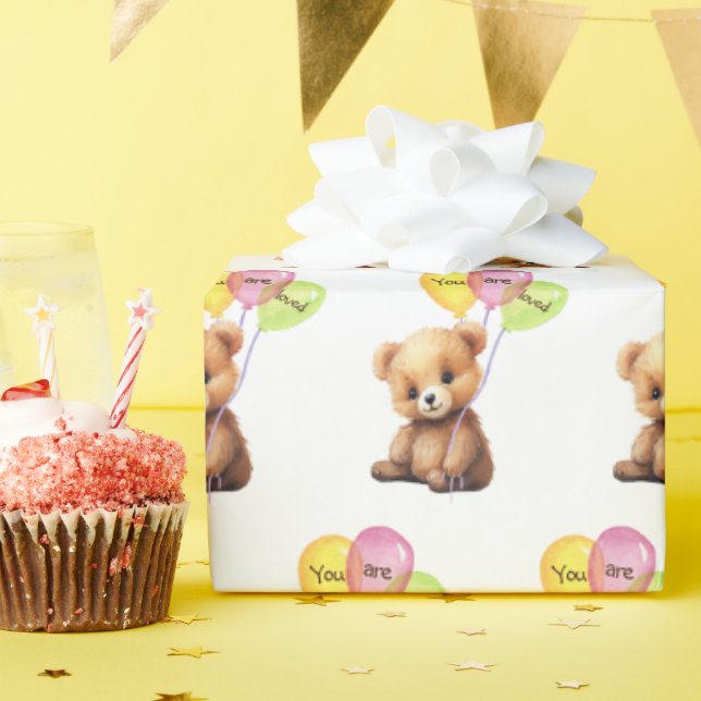 Birthday Bear With Party Balloons Wrapping Paper (Birthday Party)