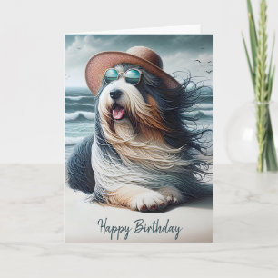 Birthday Bearded Collie On the Beach Card