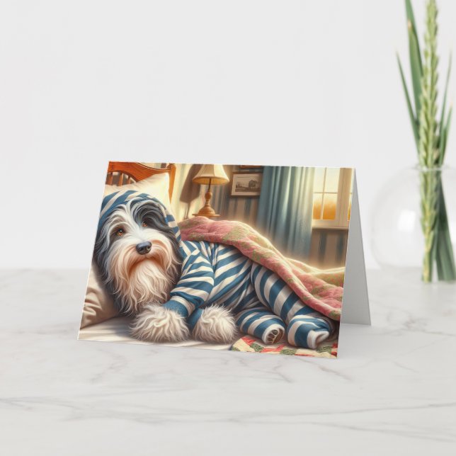 Birthday Bearded Collie Wearing Pyjamas Card (Front)