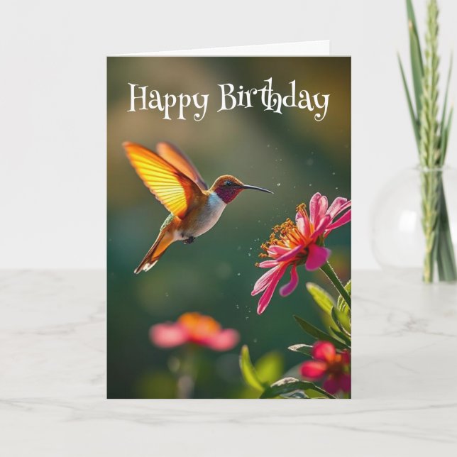 Birthday Beautiful Humminbird Flowers Card (Front)