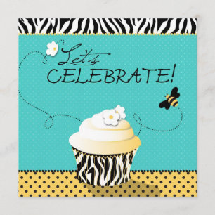Birthday Bee & Cupcake Birthday Invitation