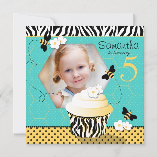 Birthday Bee Cupcake Birthday Invitation (Front)
