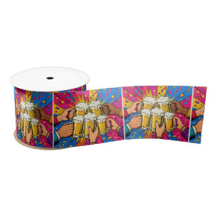Birthday Beer Cheers Pop Art Satin Ribbon