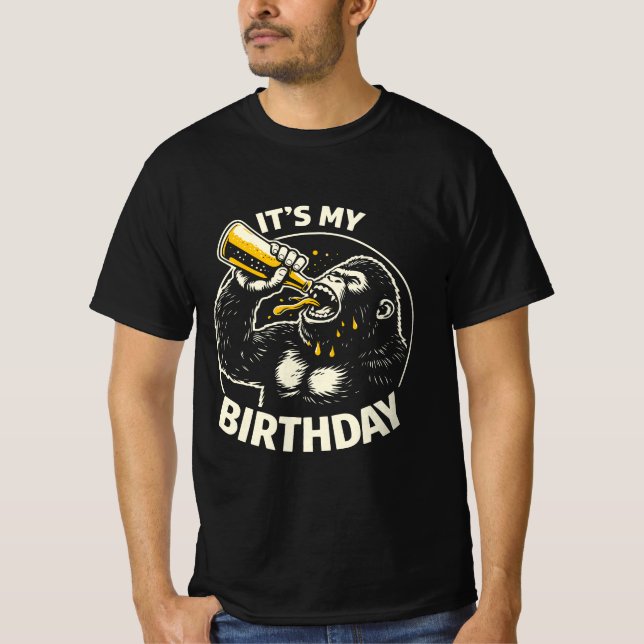 Birthday Beer Chugging Gorilla  T-Shirt (Front)